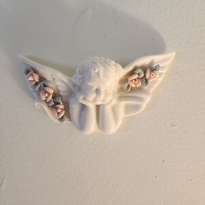 Vintage Pair Wall baby Cherub Angels Ceramic Pink & Mint Cottage Core Decor